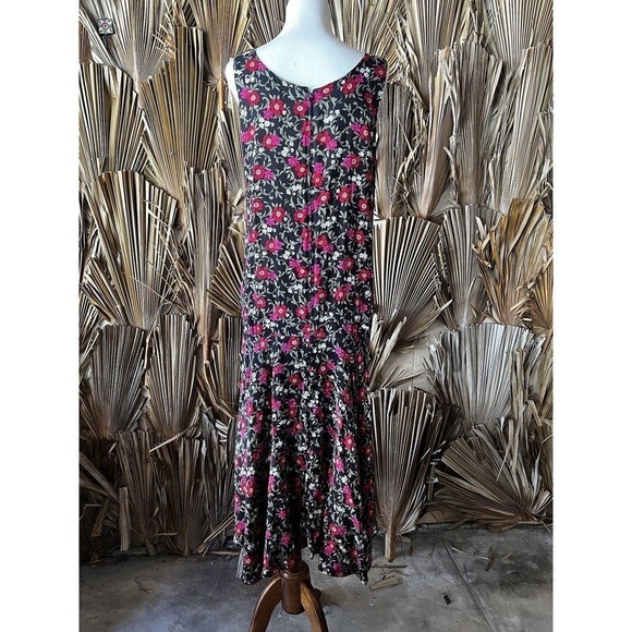 Vintage Whimsigoth 90's Floral Rayon Midi Dress Size M/L - Picture 2 of 4